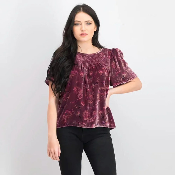 Rebecca Taylor Women Jewel Floral Print Velvet Top, Plum Combo. Sz: 4 - Picture 3 of 8